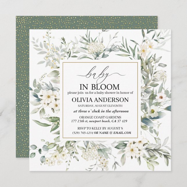 Convite Elegant Wildflower baby in blogue Invitation (Frente/Verso)