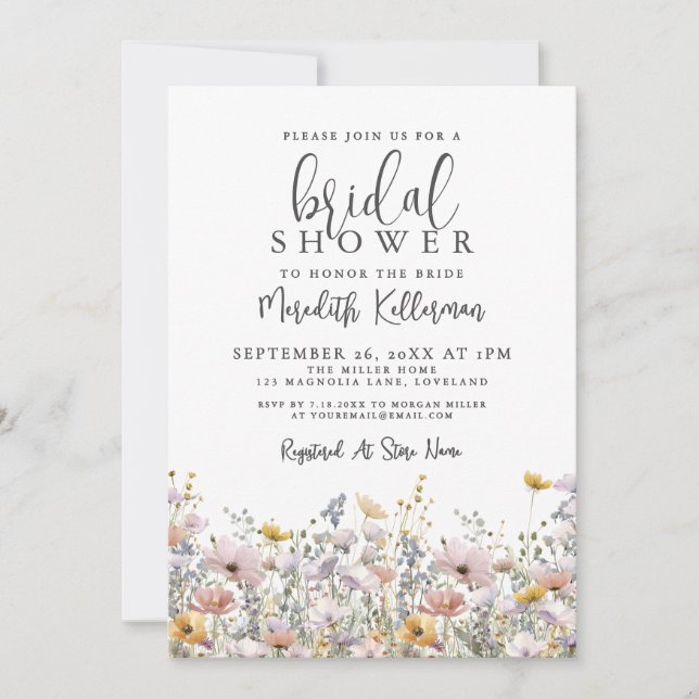 Convite Elegant Wildflower Bridal Shower (Frente)
