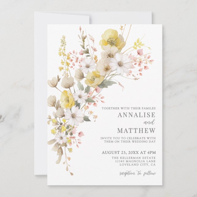 Convite Elegant Wildflower Colorful Floral Wedding (Frente)