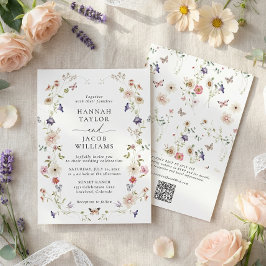 Convite Elegant Wildflower Floral QR Code Wedding