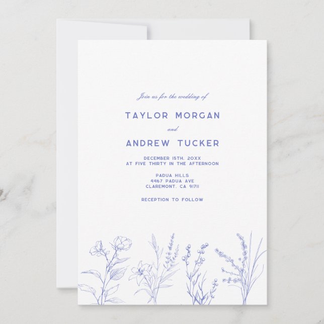 Convite Elegant Wildflower Floral Wedding Invitation (Frente)