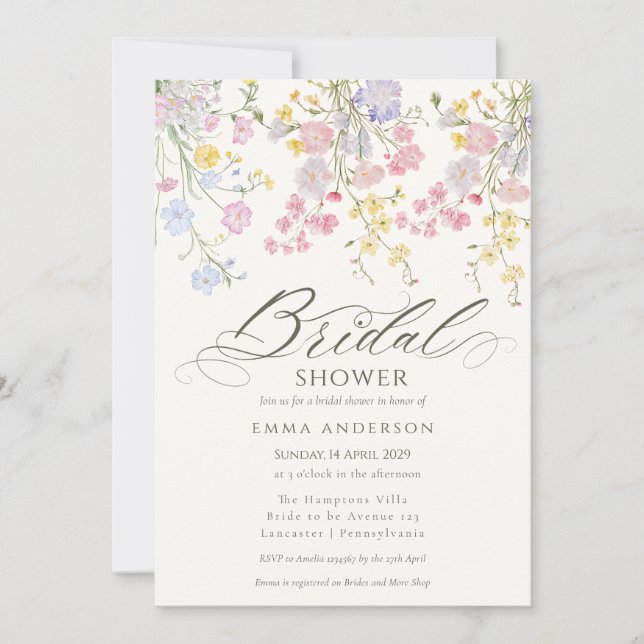 Convite Elegant Wildflower Garden Bridal Shower (Frente)