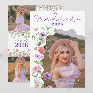 Convite Elegant Wildflower Graduation Photo Party