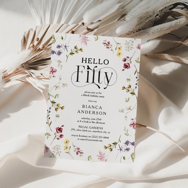 Convite Elegant Wildflower 'Hello Fifty' 50th Birthday (Criador carregado)