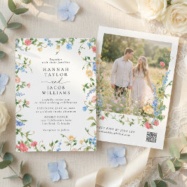 Convite Elegant Wildflower Photo QR Code RSVP Wedding