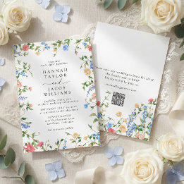 Convite Elegant Wildflower Summer QR Code RSVP Wedding
