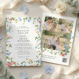 Convite Elegant Wildflower Three Photo RSVP Wedding