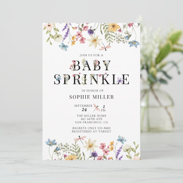 Convite Elegant Wildflower Watercolor  | Baby Sprinkle (Em pé/Frente)