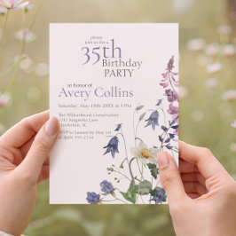 Convite Elegant Wildflower Watercolor Floral 35th Birthday