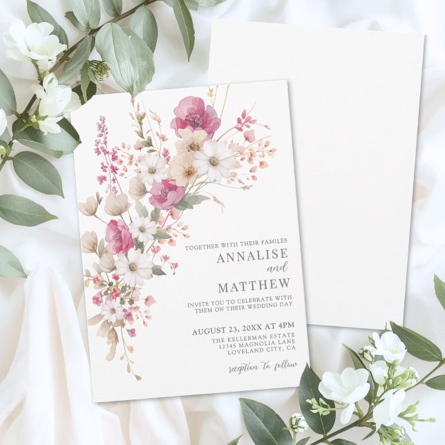 Convite Elegant Wildflower Watercolor Floral Wedding (Elegant Wildflower Watercolor Floral Wedding Invitation)