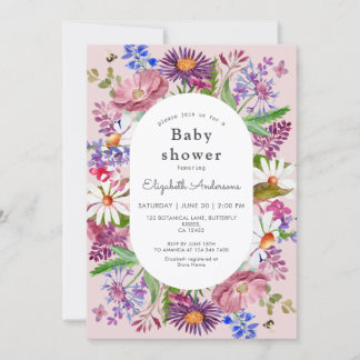 Convite Elegant Wildflower Watercolor Girl Baby Shower
