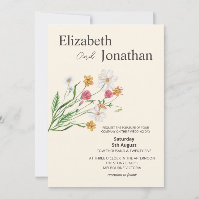 Convite Elegant Wildflower Wedding Invite  (Frente)