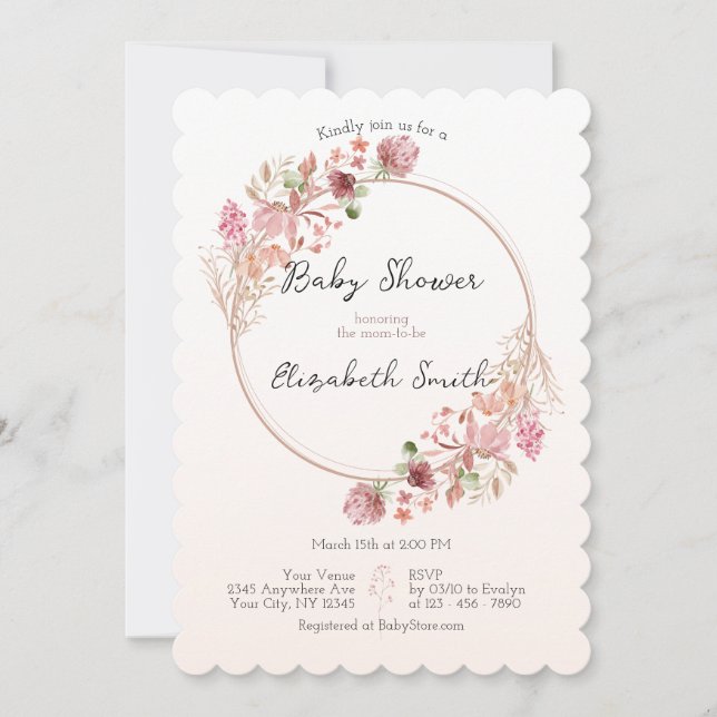 Convite Elegant Wildflower Wreath Baby Shower Invitation (Frente)