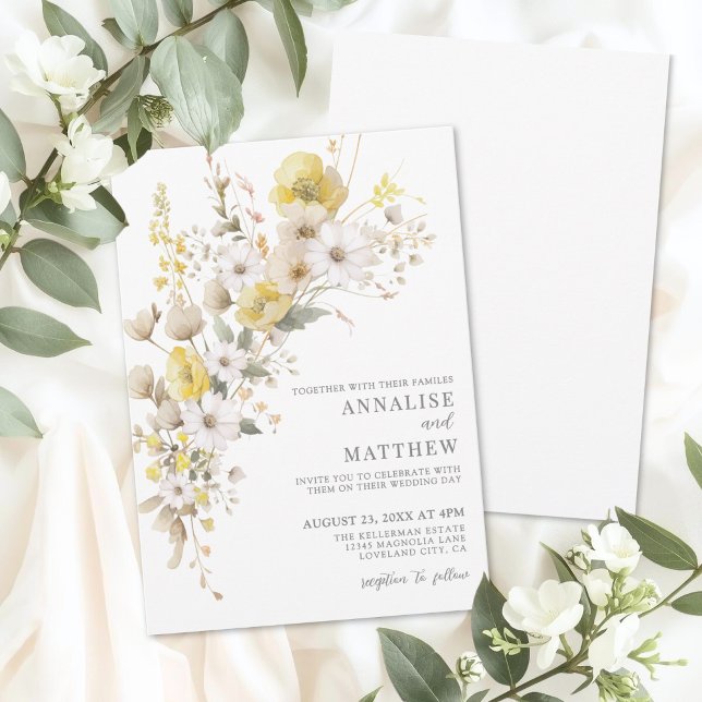Convite Elegant Wildflower Yellow Floral Wedding (Elegant Wildflower Yellow Floral Wedding Invitation)