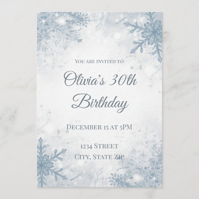 Convite Elegant Winter 30th Birthday Invitation – Icy Snow (Frente)