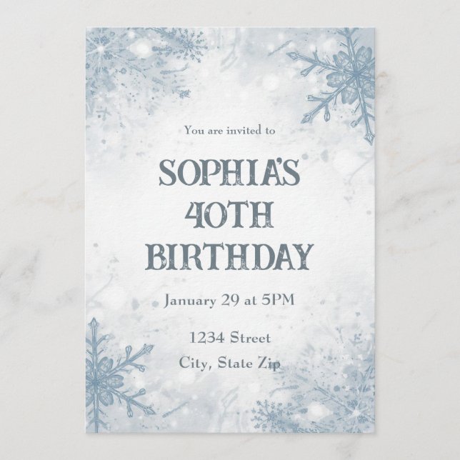 Convite Elegant Winter 40th Birthday Invitation – Frosted (Frente)