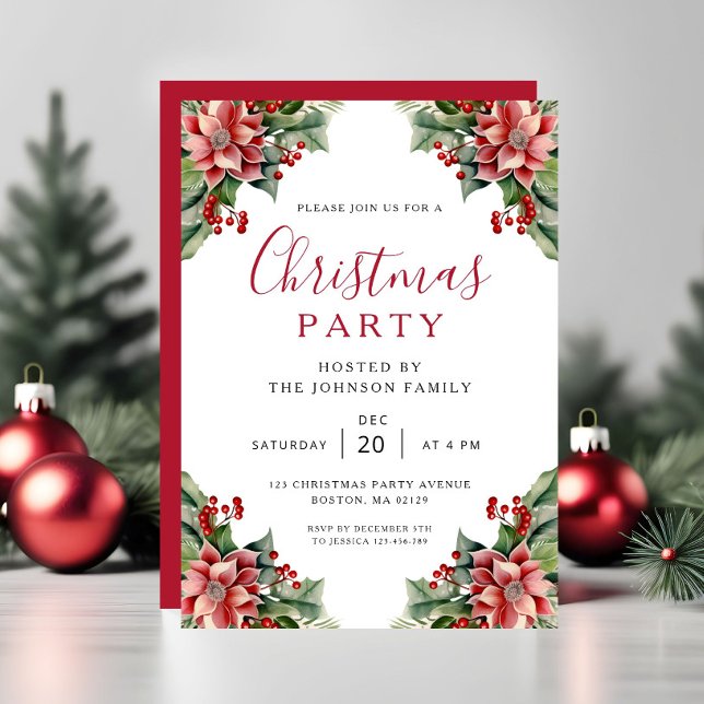 Convite Elegant Winter Botanical Christmas Party  (Elegant Winter Botanical Christmas Party Invitation)