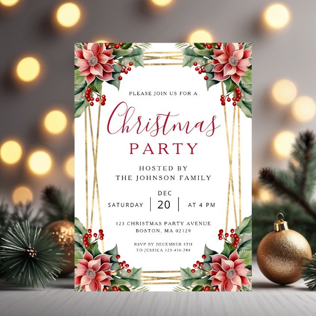 Convite Elegant Winter Botanical Christmas Party  (Elegant Winter Botanical Christmas Party Invitation)