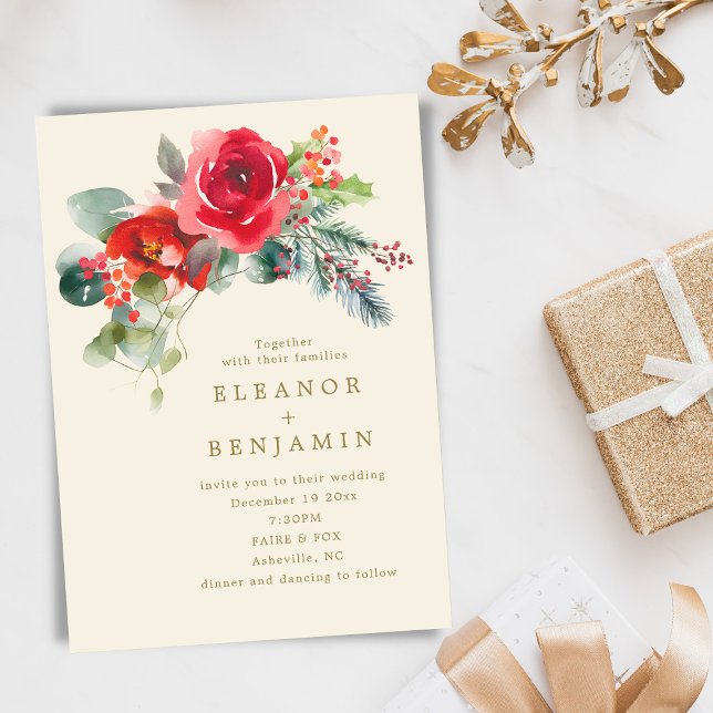 Convite Elegant Winter Floral Wedding Christmas December (Criador carregado)