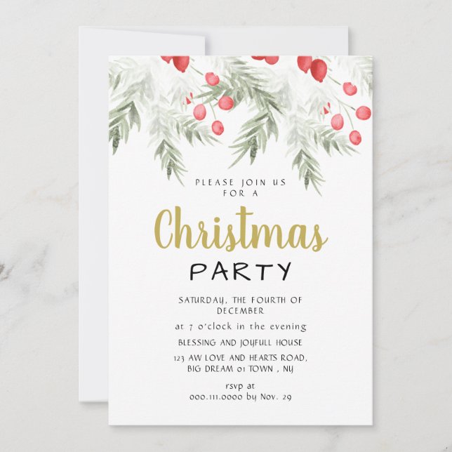 Convite Elegant Winter Greenery Watercolor Christmas Party (Frente)