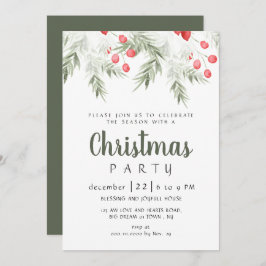 Convite Elegant Winter Greenery Watercolor Christmas Party