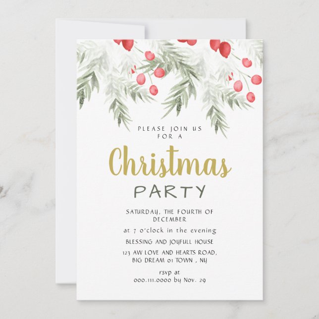 Convite Elegant Winter Greenery Watercolor Christmas Party (Frente)
