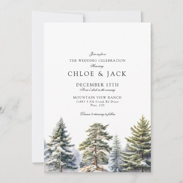 Convite Elegant Winter Greenery Wedding Invitation (Frente)