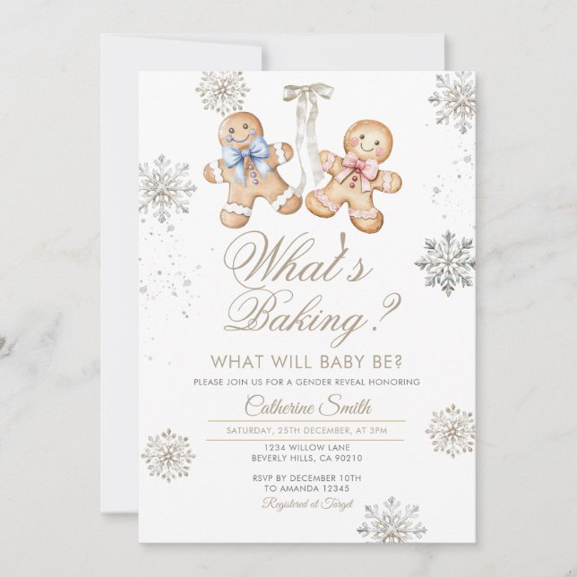 Convite Elegant Winter What’s Baking Gender Reveal (Frente)