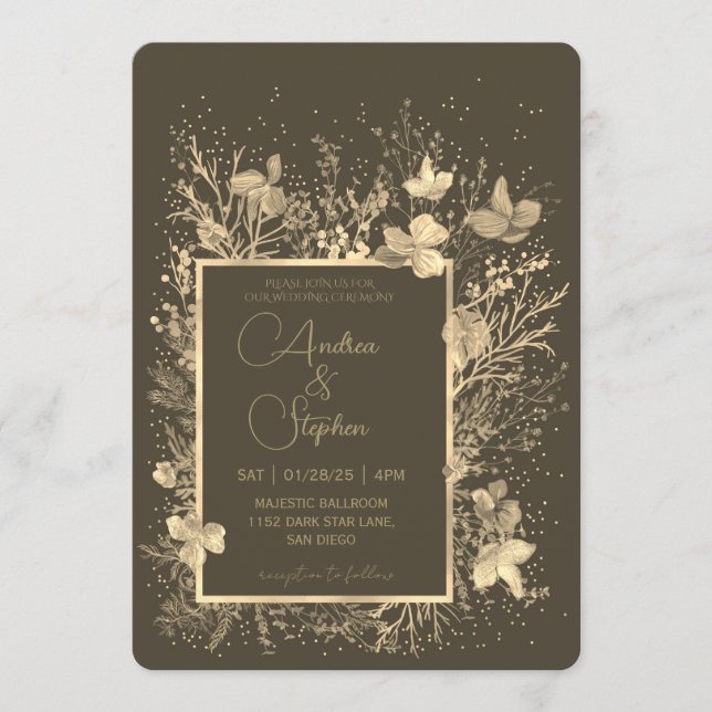 Convite Elegant Wintry Foliage Winter Wedding (Frente)