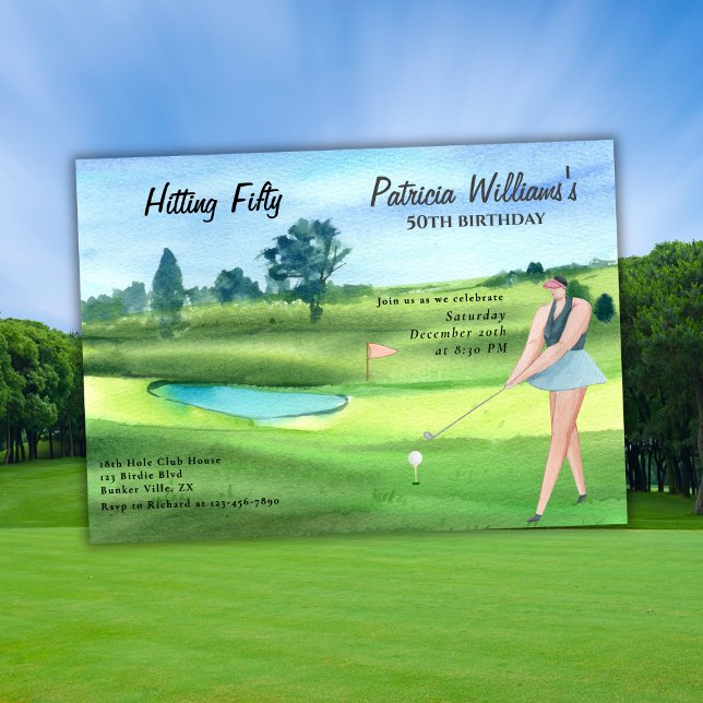 Convite Elegant Woman Golf Player Swinging 50th Birthday (Criador carregado)