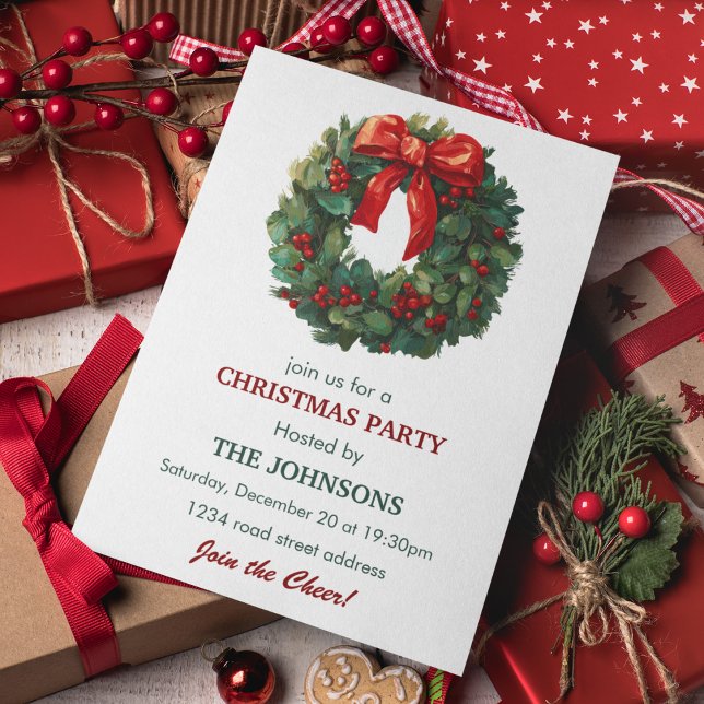 Convite Elegant Wreath Christmas Party Invitation (Criador carregado)
