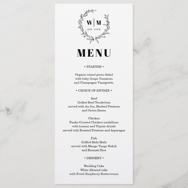 Convite Elegant Wreath Monogram Wedding Menu (Frente)