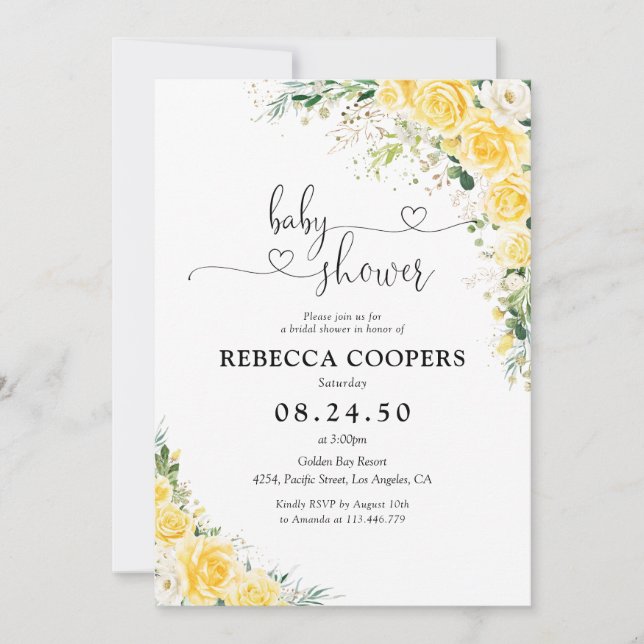 Convite Elegant Yellow Baby Shower Invitation (Frente)