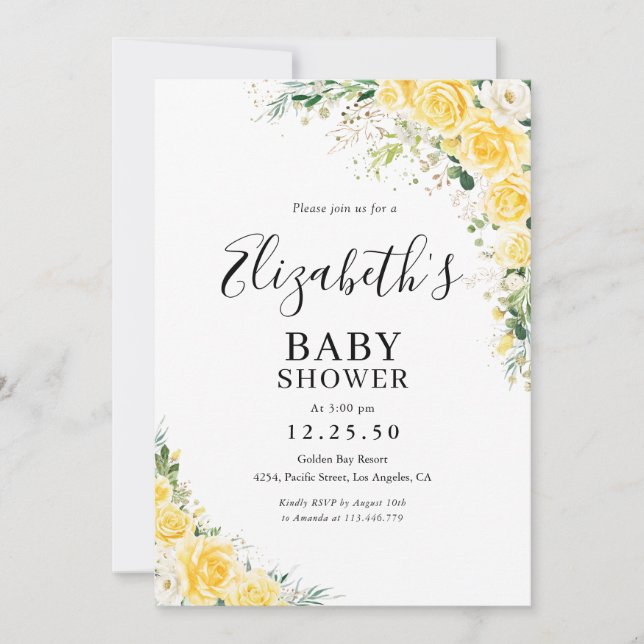 Convite Elegant Yellow Baby Shower Invitation (Frente)