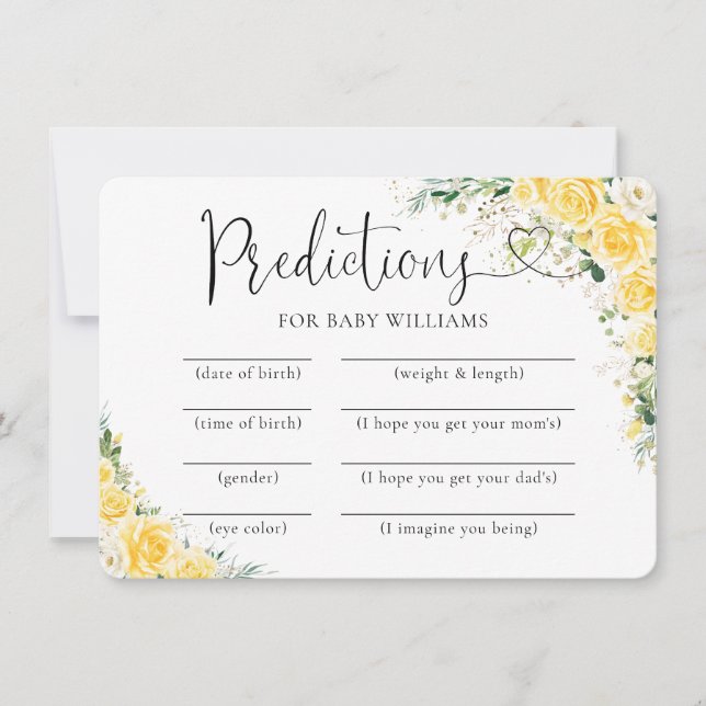 Convite Elegant Yellow Baby Shower Predictions Card (Frente)