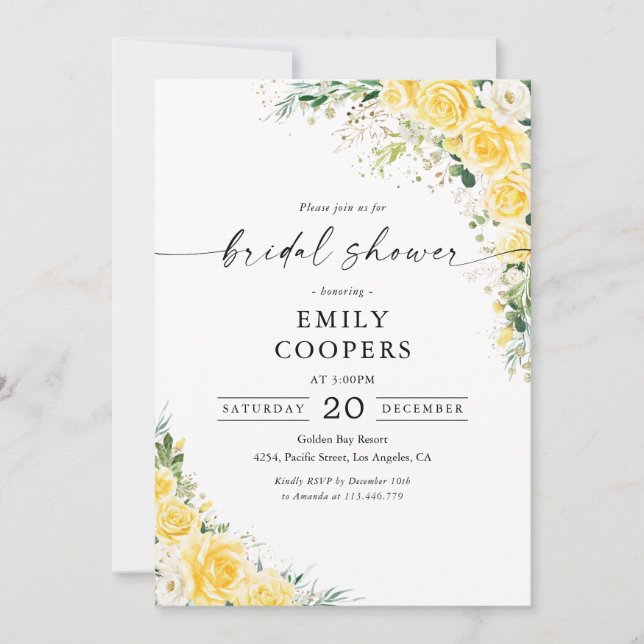 Convite Elegant Yellow Bridal Shower Invitation (Frente)