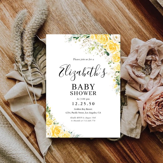 Convite Elegant Yellow Floral Baby Shower Invitation (Criador carregado)