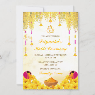 Convite Elegant Yellow Floral Haldi Ceremony Invitation