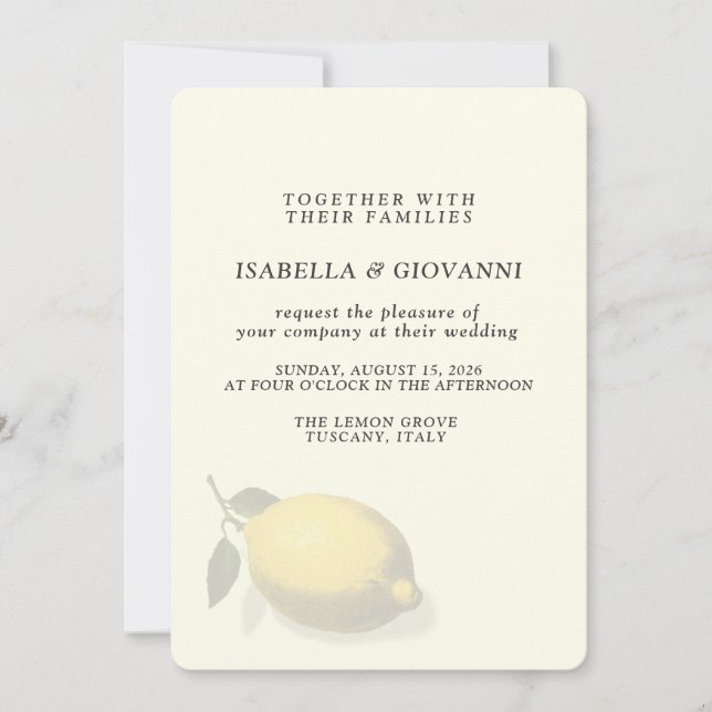 Convite Elegant Yellow Lemon Tuscany Wedding (Frente)