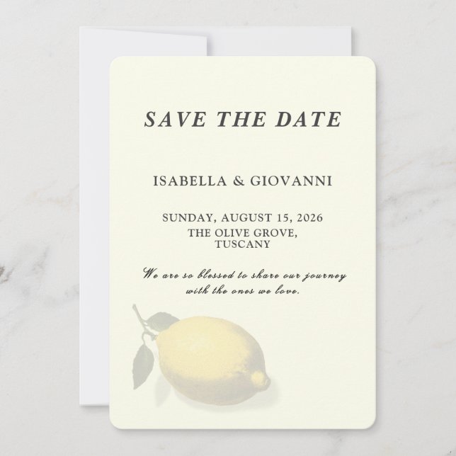 Convite Elegant Yellow Lemon Tuscany Wedding Save The Date (Frente)
