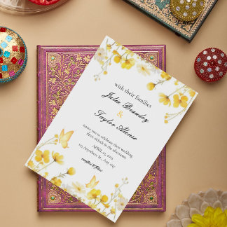 Convite Elegant Yellow Rose Wedding Invite