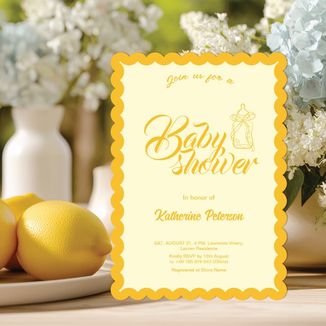 Convite Elegant Yellow Scalloped Baby Shower Invitation (Criador carregado)