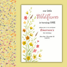 Convite Elegant Yellow Wildflower 1st Birthday Party