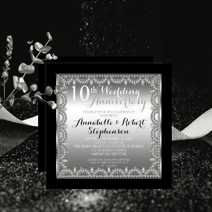 Convite Elegante 10º Aniversário de Prata e Diamantes