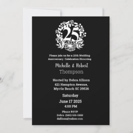 Convite Elegante 25º Aniversário de Casamento Preto Branco