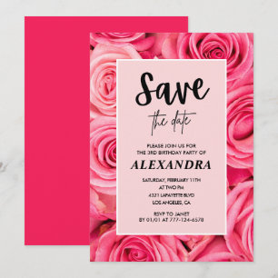Convite Elegante 3º aniversário Rosa Floral Save the date