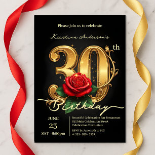 Convite Elegante 30 de Gilded Chic com Bloom de Rosa verme