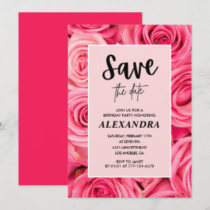 Convite Elegante 34º aniversário Rosa floral Salve a data