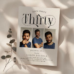 Convite Elegante 3 aniversário de 30 anos de colagem de fo<br><div class="desc">Abraçar a beleza de fazer trinta anos com os nossos elegantes convites para aniversário de 30 anos. Nossos convites luxuosos permitem que você mostre uma colagem de 3 fotos, perfeita para mostrar a evolução do aniversariante/garota ao longo dos anos. Com uma cara tirada dos olhos e um modelo minimalista personalizável,...</div>