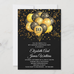 Convite Elegante 40º Aniversário de Casamento Dourado e Pr